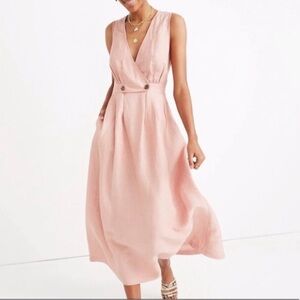 Madewell Button Waist Linen Blend Sleeveless Dress